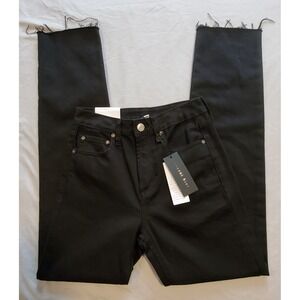 Gianni Bini Riley 25 (26")Black High Rise Straight Leg Jeans NWT Raw Hem L498